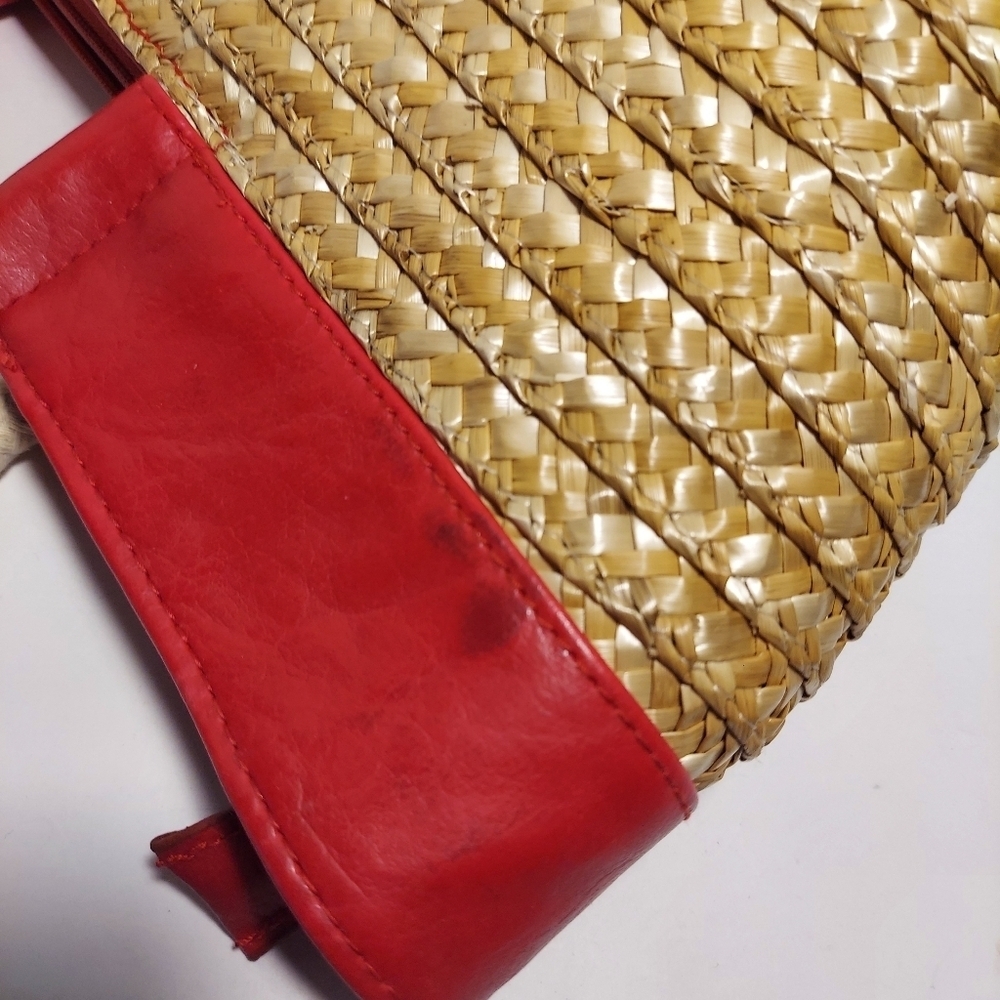 Straw Studios Bags: Tote Red Anchor Appliqué Natural Straw Nautical Beach - Picture 9 of 13